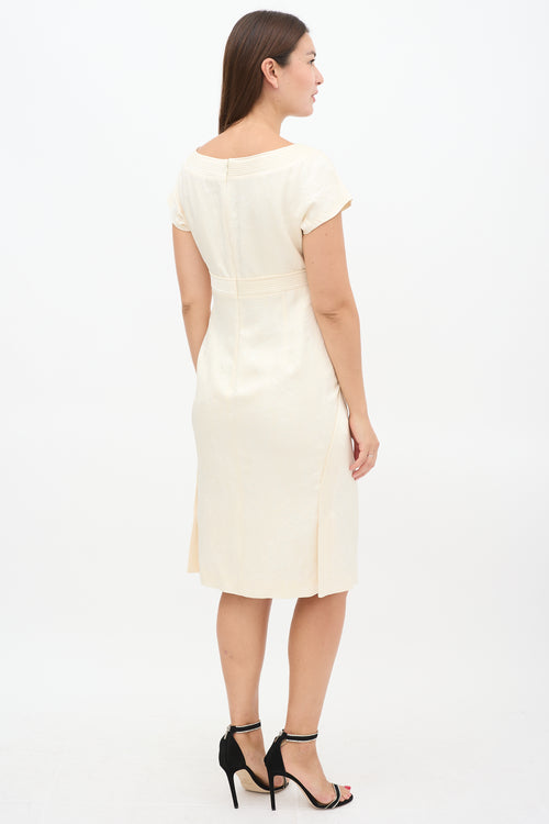 Alexander McQueen Cream Silk 
Wool Floral Jacquard Sheath Dress