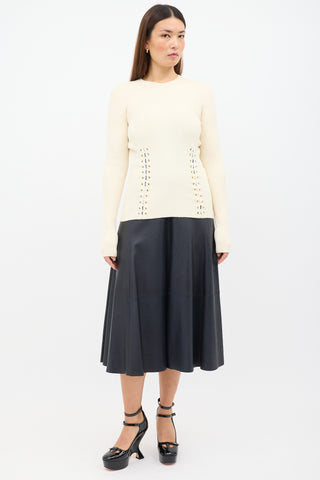 Alexander McQueen Cream Silk 
Wool Lace Up Sweater