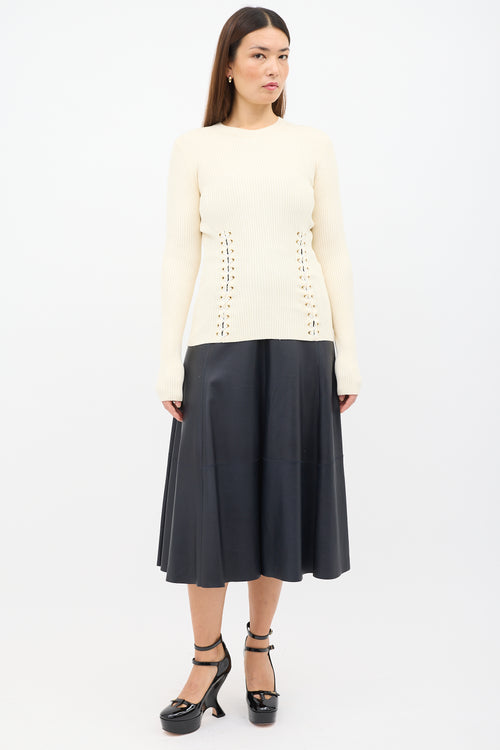 Alexander McQueen Cream Silk 
Wool Lace Up Sweater