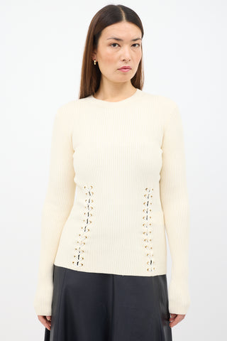 Alexander McQueen Cream Silk 
Wool Lace Up Sweater