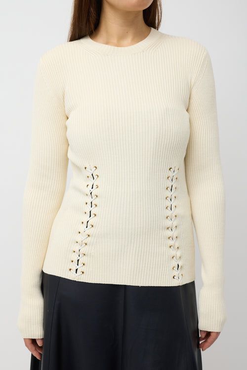 Alexander McQueen Cream Silk 
Wool Lace Up Sweater