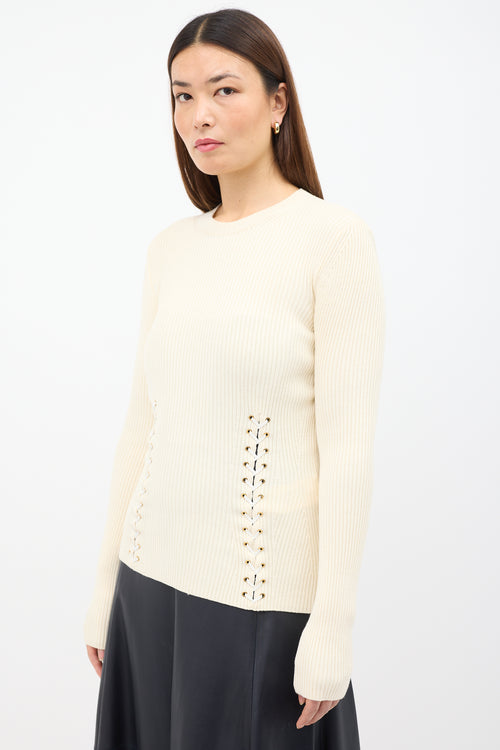 Alexander McQueen Cream Silk 
Wool Lace Up Sweater