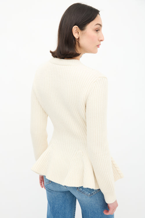 Alexander McQueen Cream Wool Flared Cable Knit Sweater