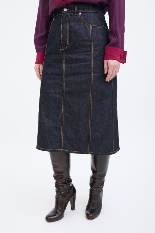 Alexander McQueen Dark Wash Denim Midi Skirt