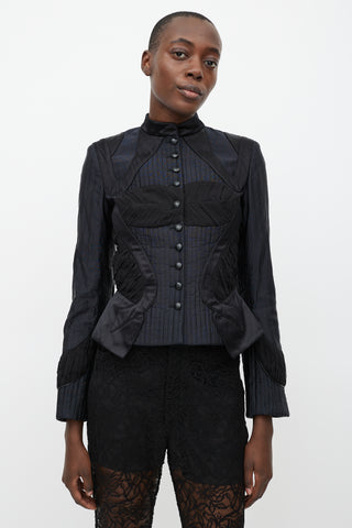 Alexander McQueen FW 2002 Black Silk Patchwork Corseted Jacket