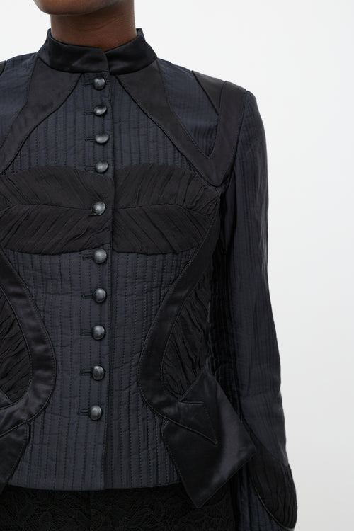 Alexander McQueen FW 2002 Black Silk Patchwork Corseted Jacket