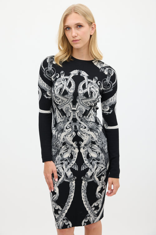 Alexander McQueen FW 2010 Black 
White Knit Graphic Dress