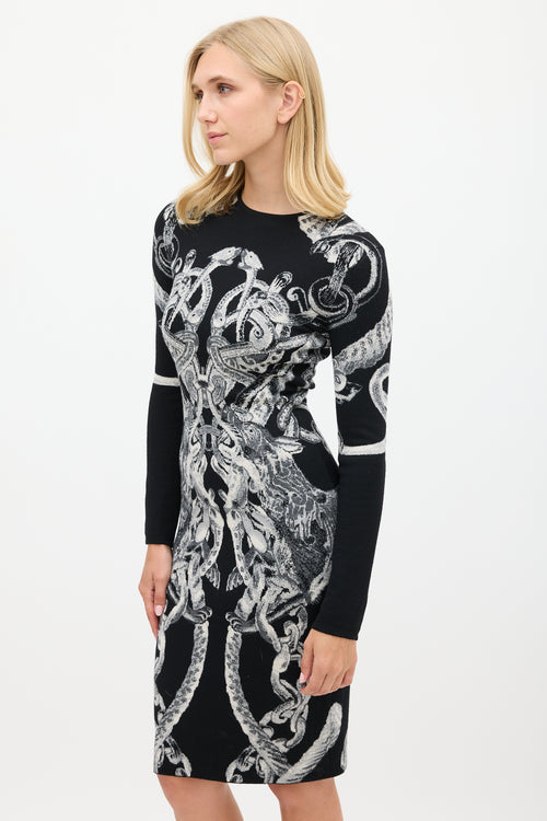 Alexander McQueen FW 2010 Black 
White Knit Graphic Dress