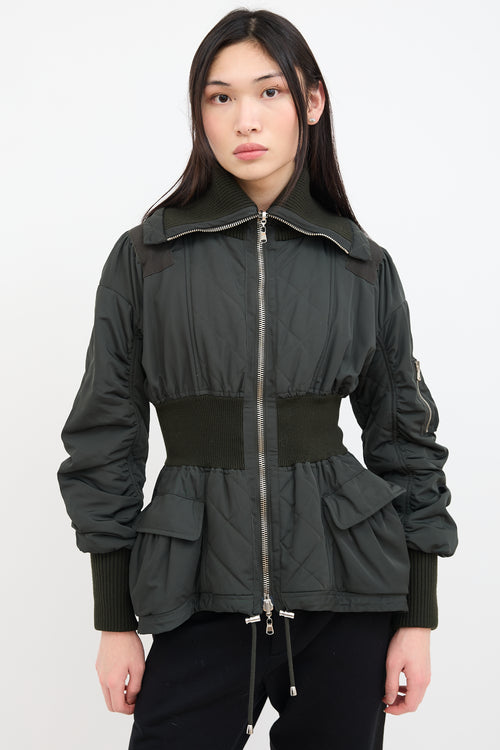 Alexander McQueen Green Quilted Nylon Peplum Jacket