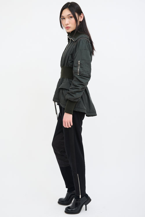 Alexander McQueen Green Quilted Nylon Peplum Jacket