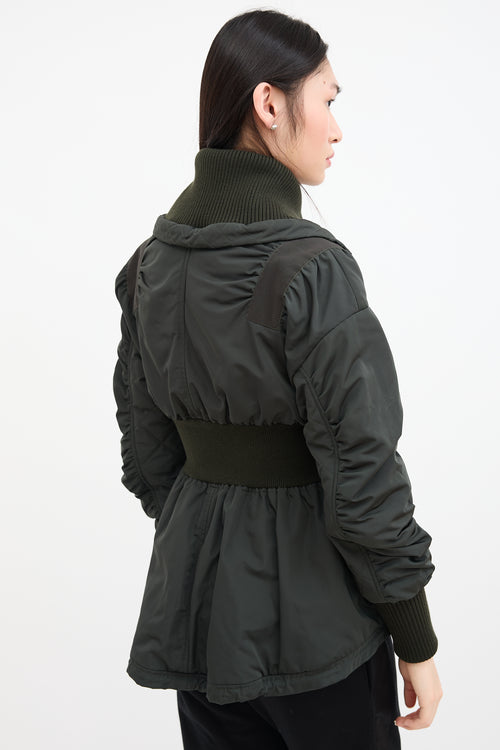 Alexander McQueen Green Quilted Nylon Peplum Jacket