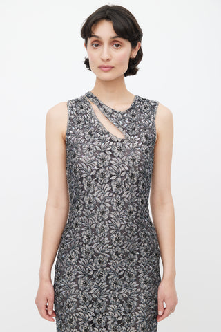 Alexander McQueen Late 1990s Grey Floral Sequin Dress