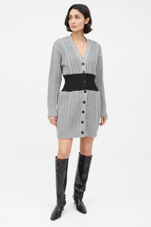 Alexander McQueen Grey 
Black Cable Knit Sweater Dress