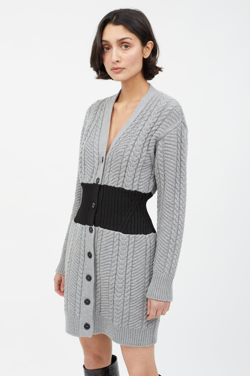 Alexander McQueen Grey 
Black Cable Knit Sweater Dress