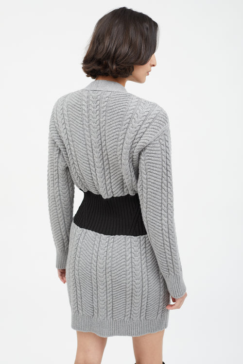 Alexander McQueen Grey 
Black Cable Knit Sweater Dress