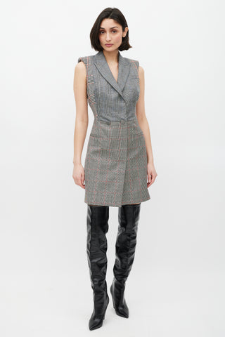 Alexander McQueen Grey 
White Glen Check Blazer Dress