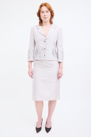 Alexander McQueen Grey Silk Floral Skirt Suit