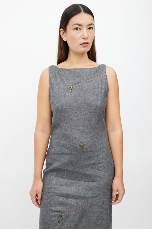 Alexander McQueen McQ Grey 
Gold Zip Shift Dress