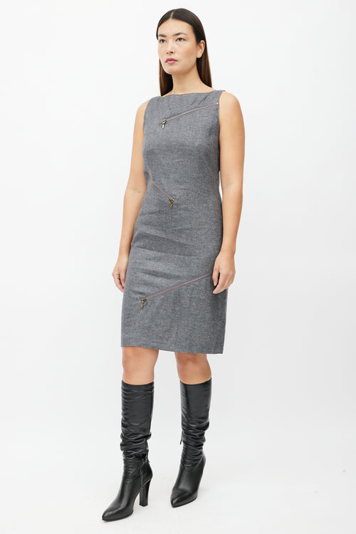 Alexander McQueen McQ Grey 
Gold Zip Shift Dress