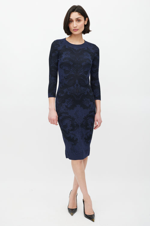 Alexander McQueen Navy 
Black Paisley Lace Dress