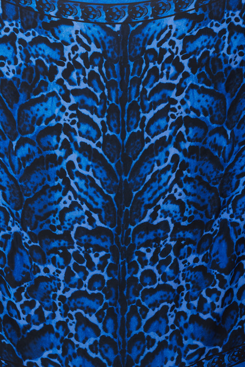 Alexander McQueen Blue 
Black Silk Skull Scarf