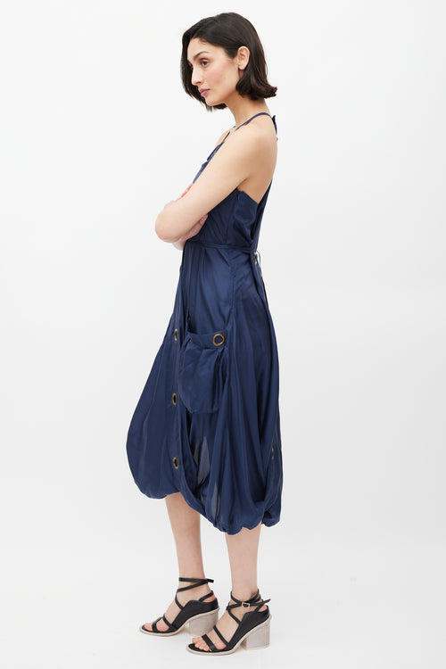 MCQ Navy 
Gold Silk Grommet Dress