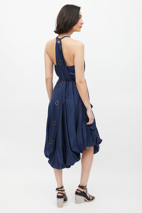 MCQ Navy 
Gold Silk Grommet Dress