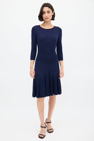 Alexander McQueen Navy Knit Cinched Waist Dress