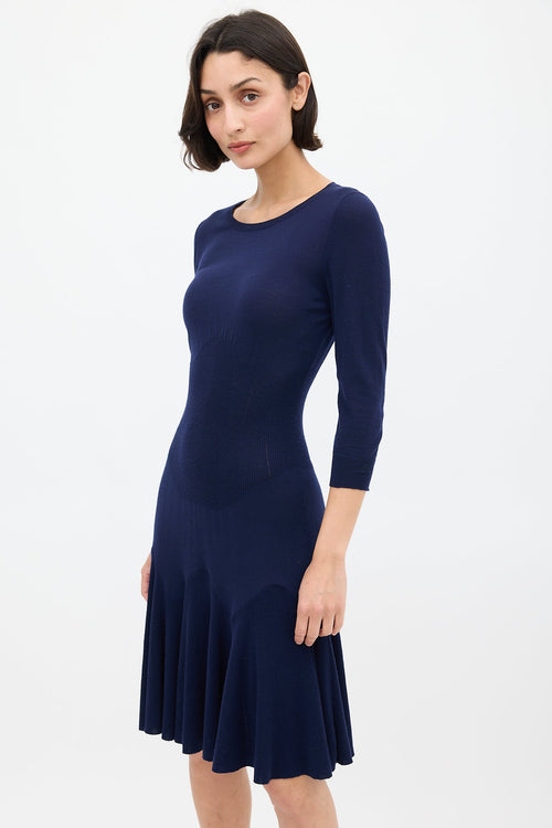 Alexander McQueen Navy Knit Cinched Waist Dress