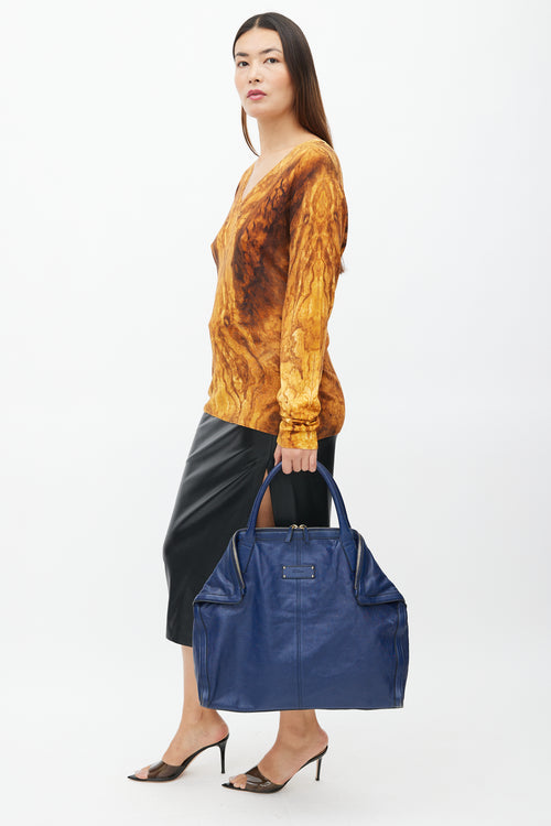 Alexander McQueen Navy Leather De Manta Tote Bag