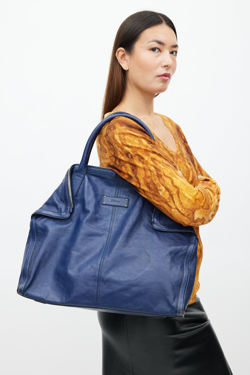 Alexander McQueen Navy Leather De Manta Tote Bag