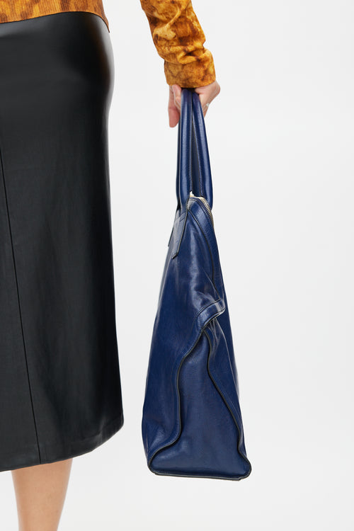 Alexander McQueen Navy Leather De Manta Tote Bag