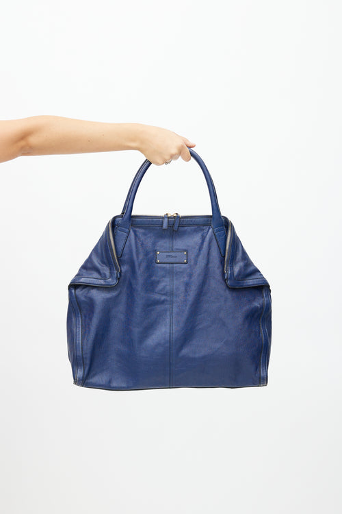 Alexander McQueen Navy Leather De Manta Tote Bag