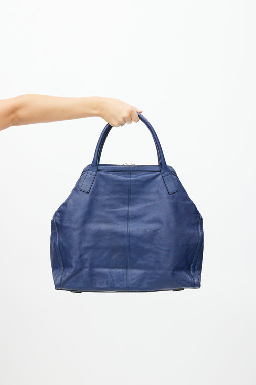 Alexander McQueen Navy Leather De Manta Tote Bag