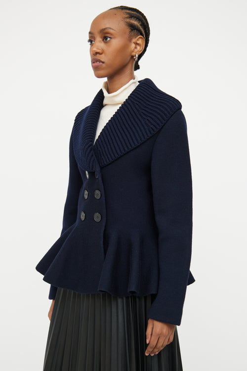 Alexander McQueen Navy Wool Peplum Jacket