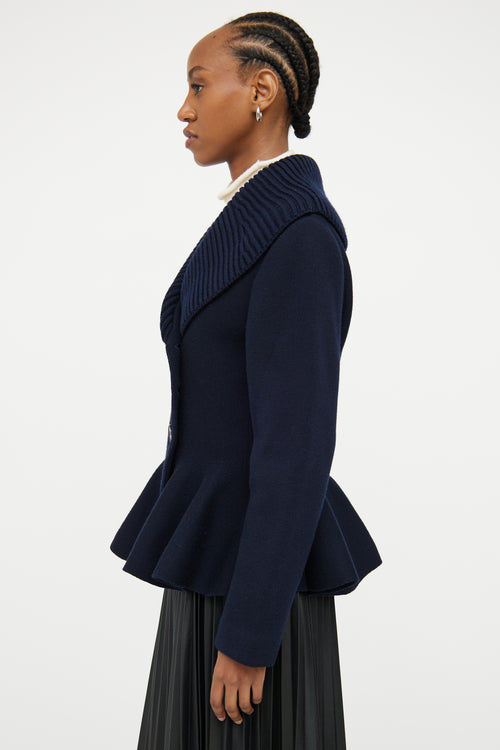 Alexander McQueen Navy Wool Peplum Jacket