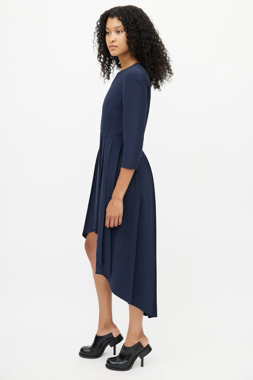 Alexander McQueen Navy Pleated Hi-Low Dress