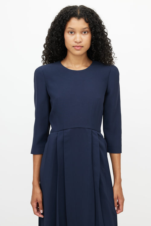 Alexander McQueen Navy Pleated Hi-Low Dress