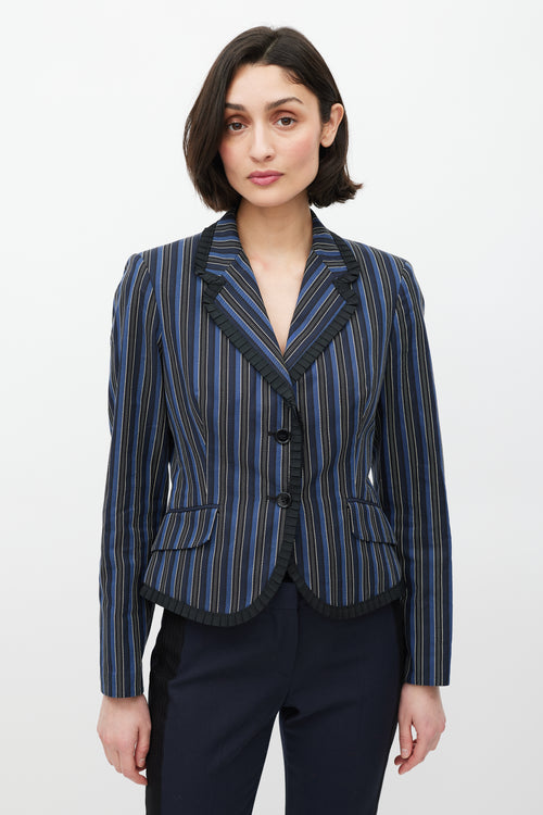 Alexander McQueen Navy 
White Striped Ruffled Blazer