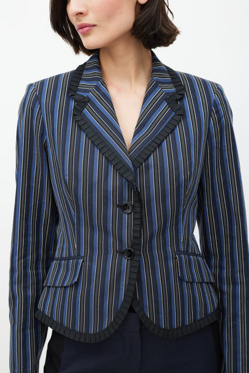 Alexander McQueen Navy 
White Striped Ruffled Blazer