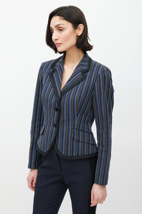 Alexander McQueen Navy 
White Striped Ruffled Blazer