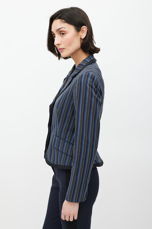 Alexander McQueen Navy 
White Striped Ruffled Blazer