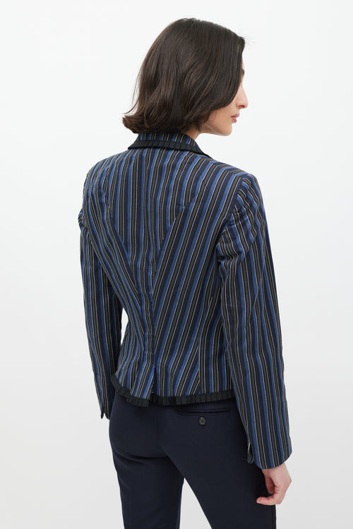 Alexander McQueen Navy 
White Striped Ruffled Blazer