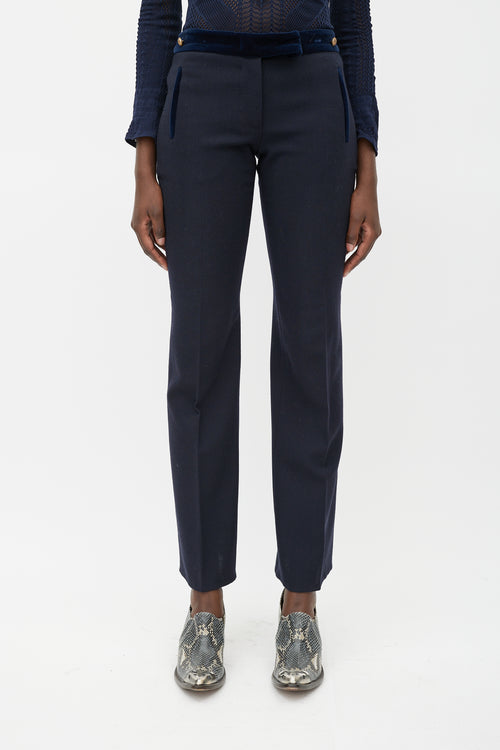 Alexander McQueen Navy 
Gold Wool Straight Leg Trouser