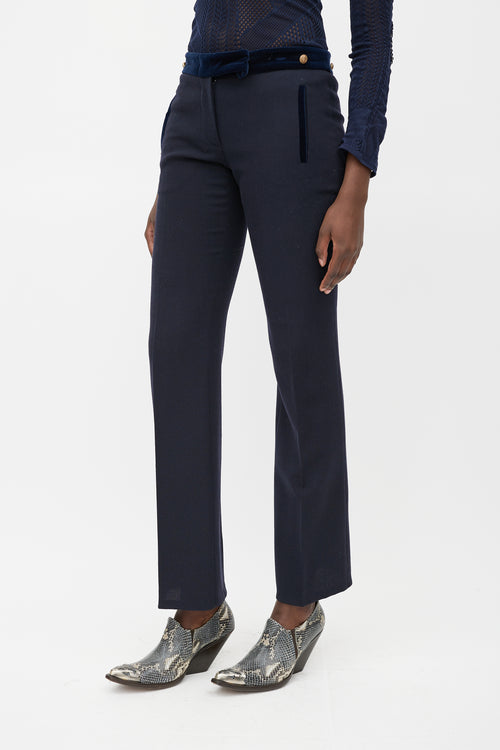 Alexander McQueen Navy 
Gold Wool Straight Leg Trouser