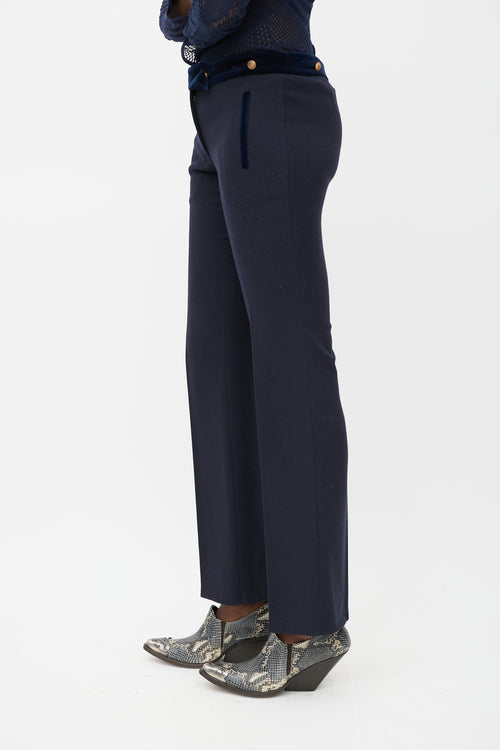 Alexander McQueen Navy 
Gold Wool Straight Leg Trouser