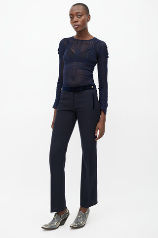 Alexander McQueen Navy 
Gold Wool Straight Leg Trouser