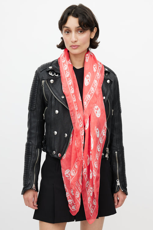 Alexander McQueen Pink 
White Classic Skull Scarf