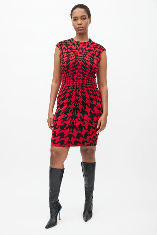 Alexander McQueen Red 
Black Houndstooth Dress