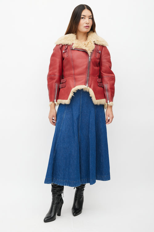 Alexander McQueen Red Leather 
Shearling Biker Jacket